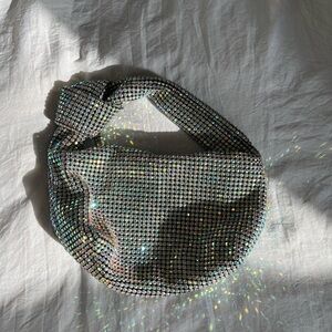 Crystal Mesh Hobo Bag - Iridescent Silver